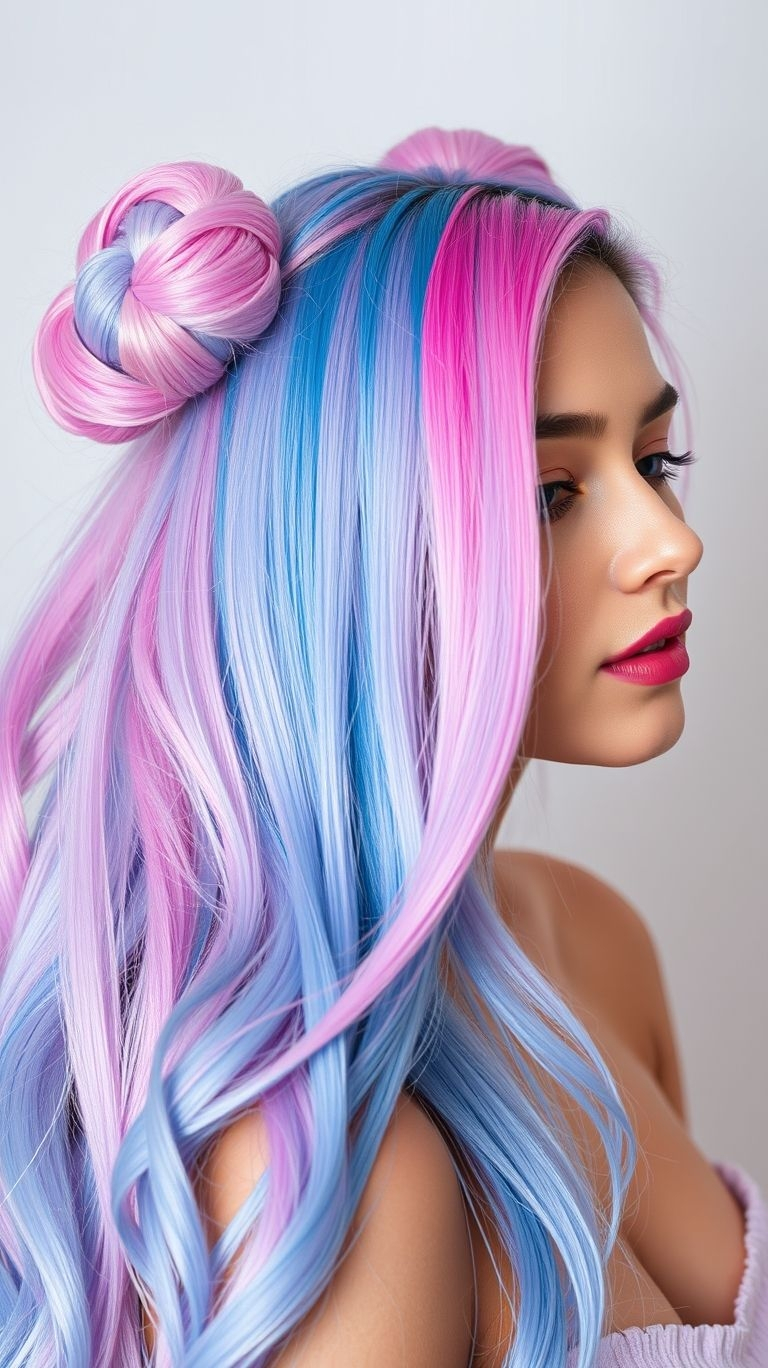 Blond and pink? Cute. Throw in orange and purple? Now you’ve got a hairstyle with main character energy.