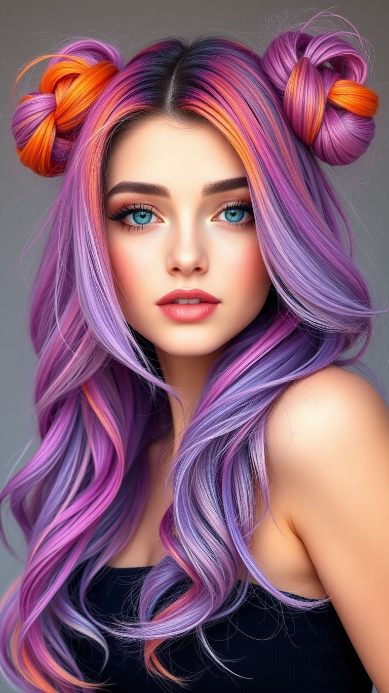 Twist it high, dye it wild—this ombré bun combo is your official ticket to head-turning perfection.