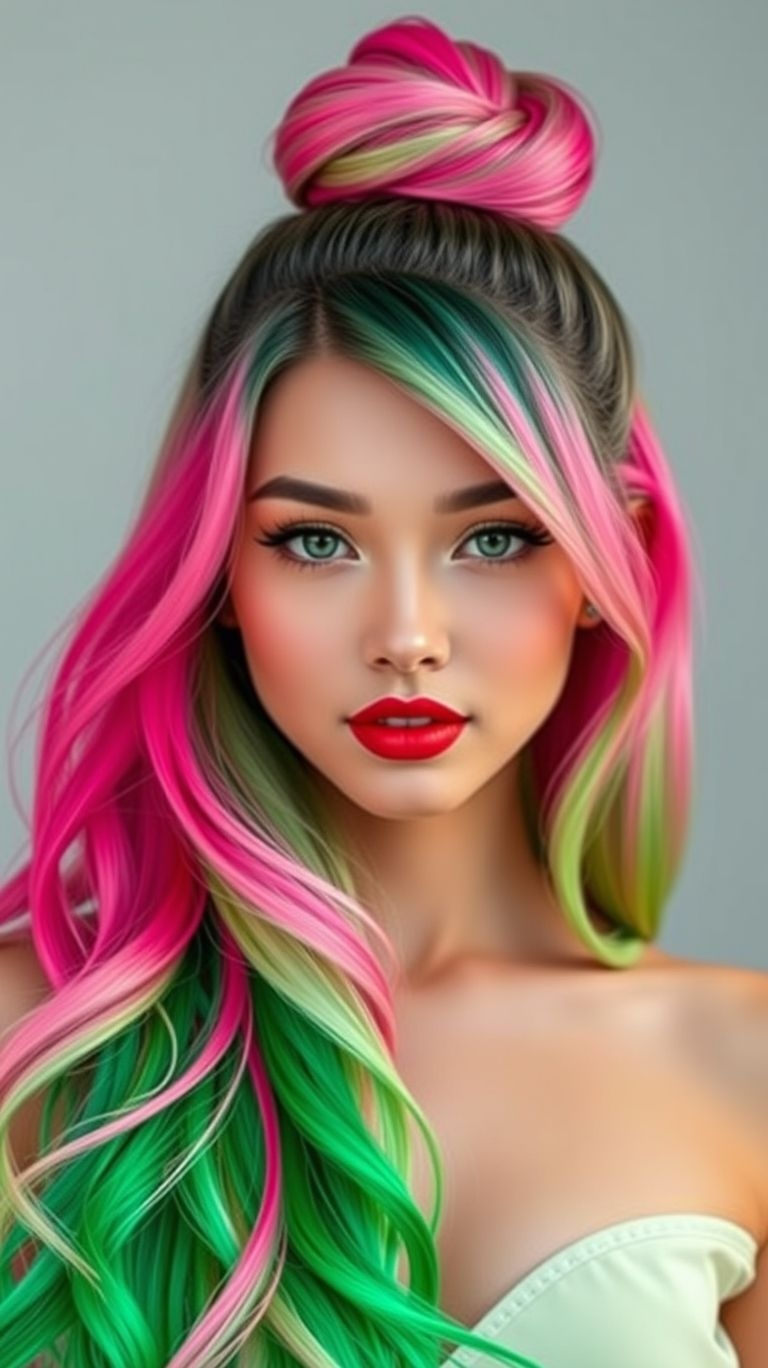 If watermelon vibes had a glam setting, this high bun would be it. Pink and green ombré never looked this refreshing on a top knot!