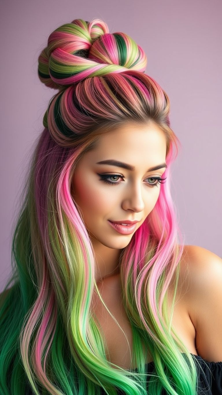 Glamour with a hint of botanical rebellion. This high bun turns garden-core into street chic.