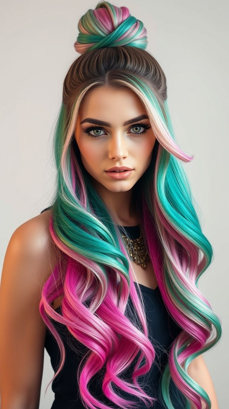 Pink says flirt, green says fierce—and this bun doesn’t pick sides. It rocks both moods like a pro.