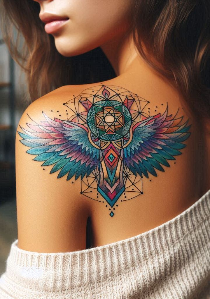 When angels discover blueprints, you get tattoos like this—perfect symmetry, sacred symbolism, and wings ready to lift your vibe.