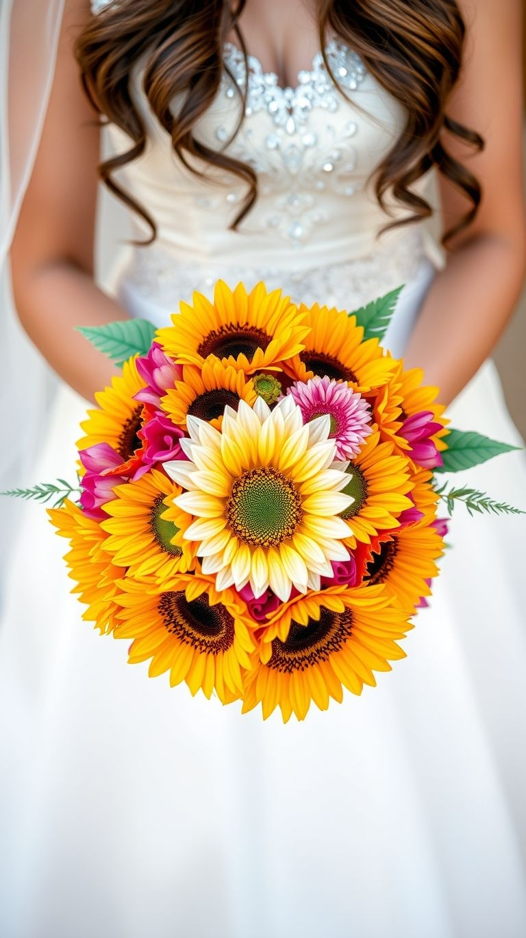 80+ Bouquet Ideas: Stunning Floral Wonders | Pocoko If happiness had petals, it’d be a sunflower. This bouquet makes “I do” feel like summer break and lemonade kisses.