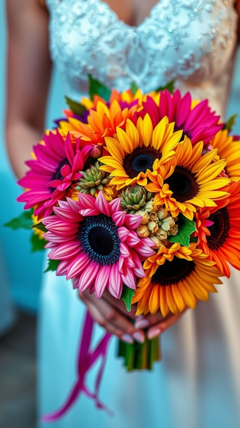 80+ Bouquet Ideas: Stunning Floral Wonders | Pocoko Sunflower bouquet: because your wedding deserves the kind of glow that sunglasses envy.