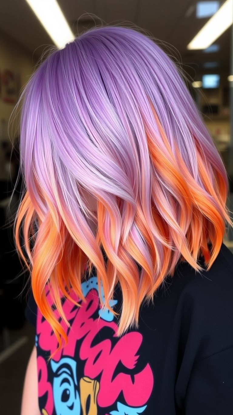 Ready to channel your inner magic? This stunning look is pure fantasy brought to life. The deep amethyst roots melting into fiery ends are powerful and unforgettable Hair Color Ideas for anyone looking to make a head-turning statement.
