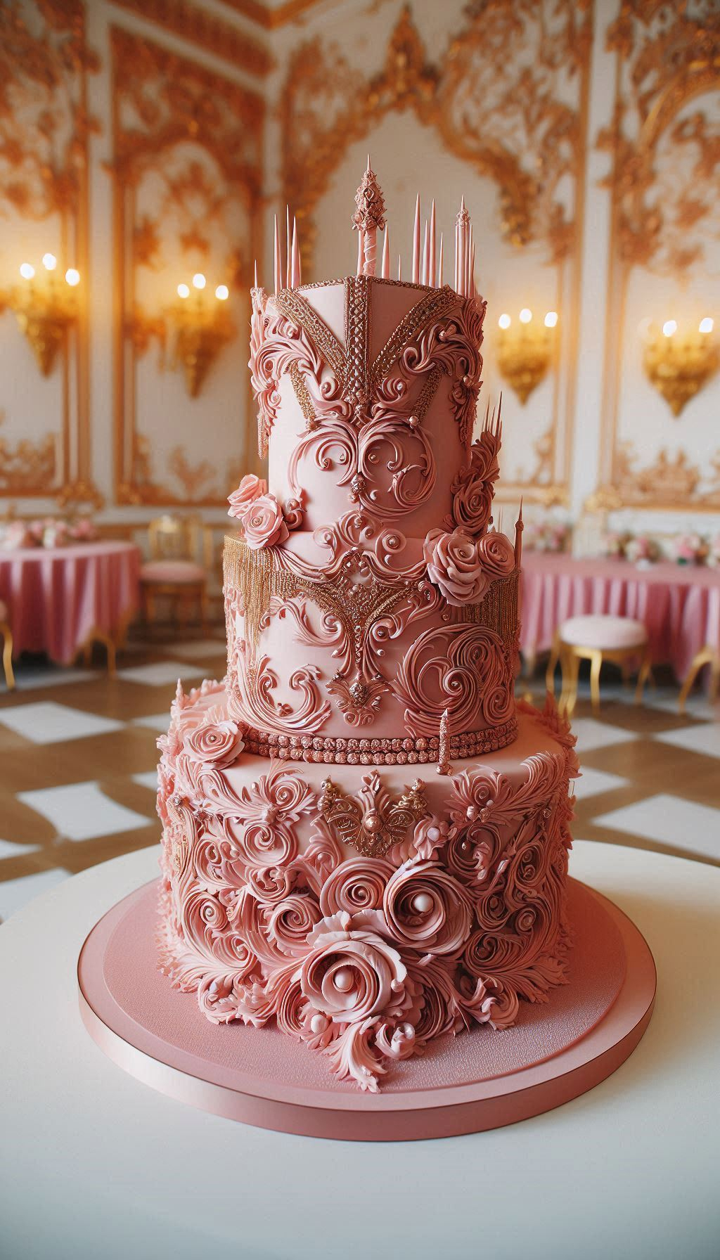 If fairytales were edible, they would look exactly like this dreamy blush and gold confection. This isn't just a wedding cake; it's the centerpiece of your own royal celebration, where every detail whispers pure romance.