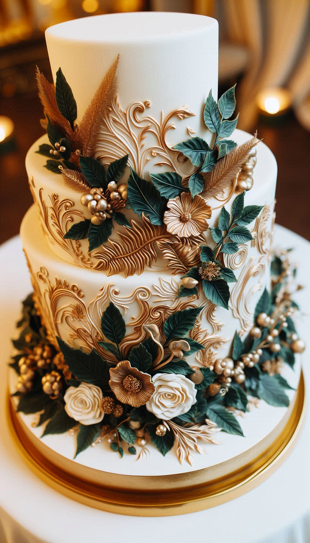 Who knew delicate feathers and romantic blooms were the perfect match? This unique wedding cake design proves that the most beautiful things happen when you try something daring. It’s a bold, artistic take on the traditional floral wedding cake.