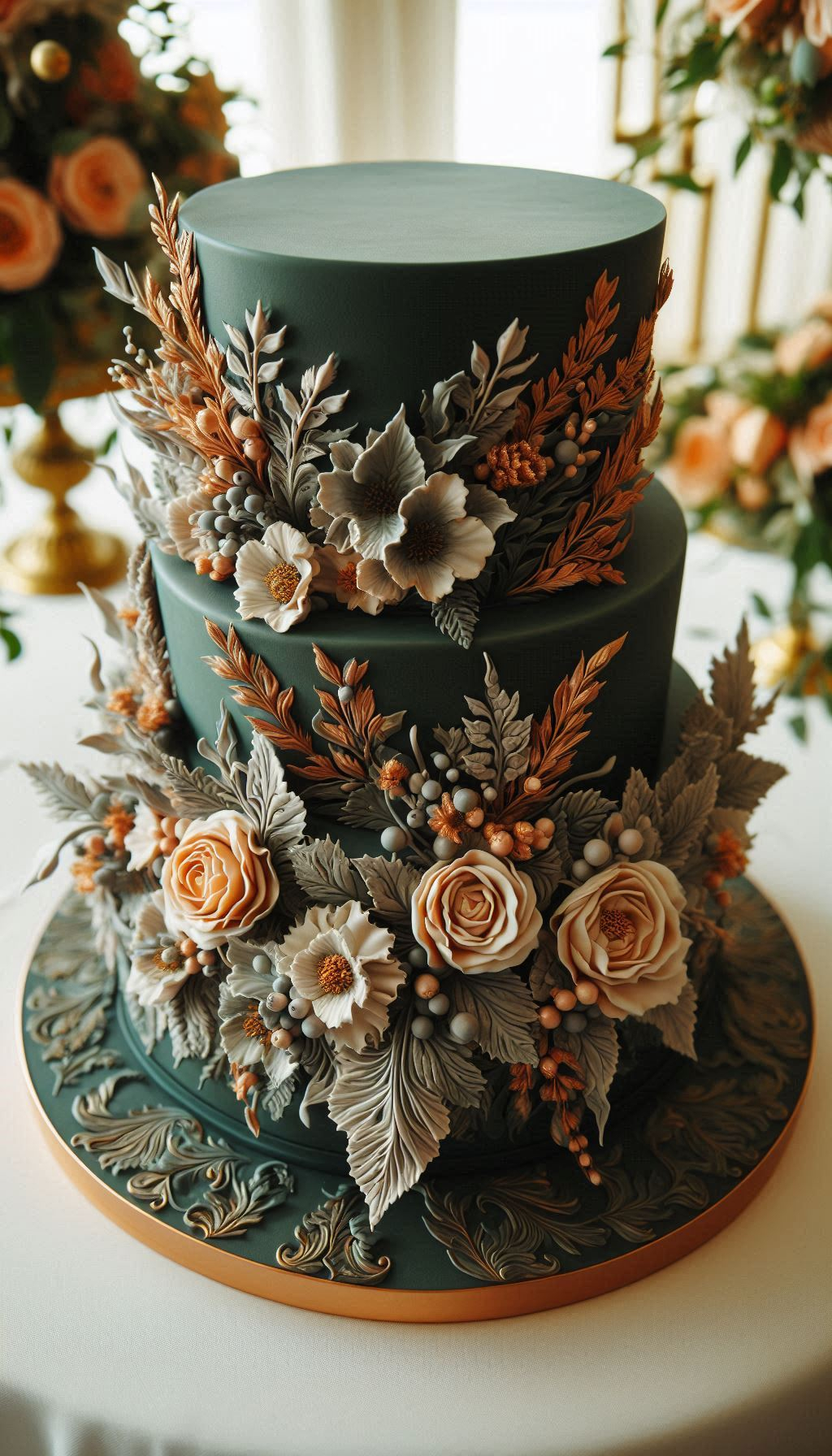 This is the kind of wedding cake that will look just as stunning in your wedding album fifty years from now. Its bold color and artistic design create a timelessly glamorous photo. An unforgettable wedding cake for an unforgettable day.