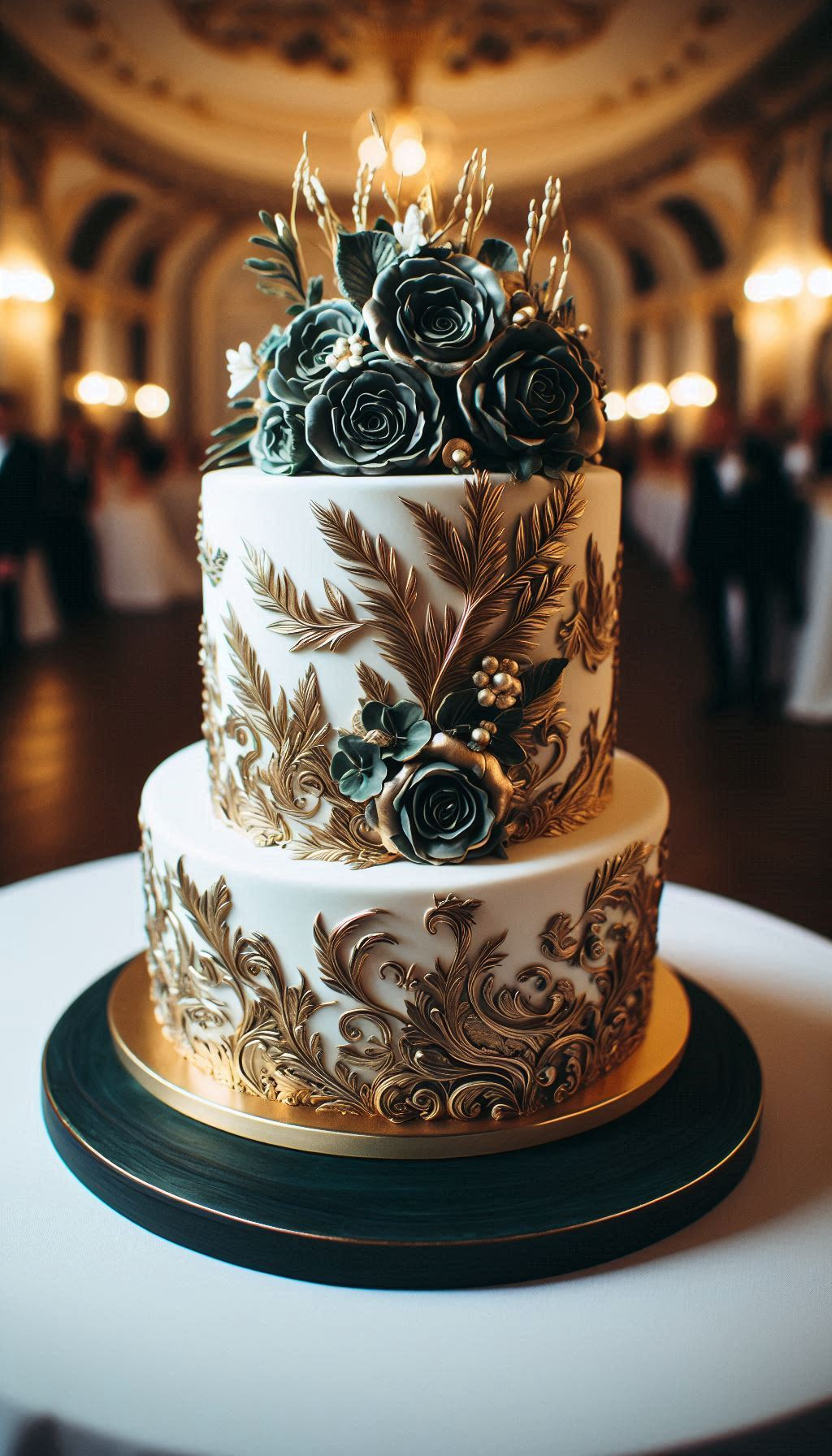 This isn't your grandmother's wedding cake, and that's exactly why it's so perfect. An emerald feather bloom design screams confidence, creativity, and a touch of wild romance for a truly one-of-a-kind wedding cake.