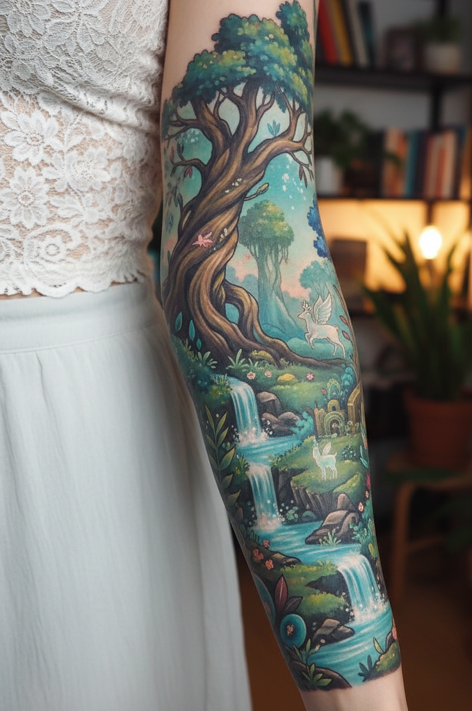 These Tattoo designs are pure enchantment with a twist of wild. Enchanted Forest tattoos turn your skin into a storybook of roots, branches, and magic.