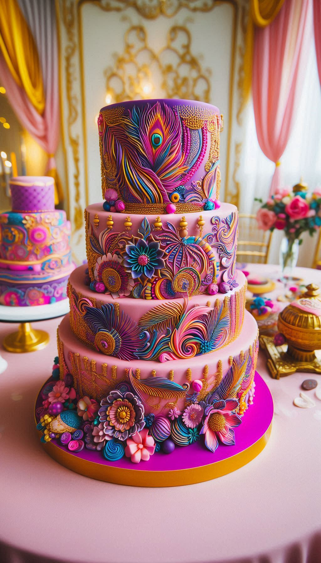 If your life motto is "more is more," then you've just met your perfect dessert. This Jewel Garden wedding cake is a maximalist dream come true, absolutely bursting with vibrant colours and rich, beautiful details. A truly unforgettable wedding cake for a grand celebration.