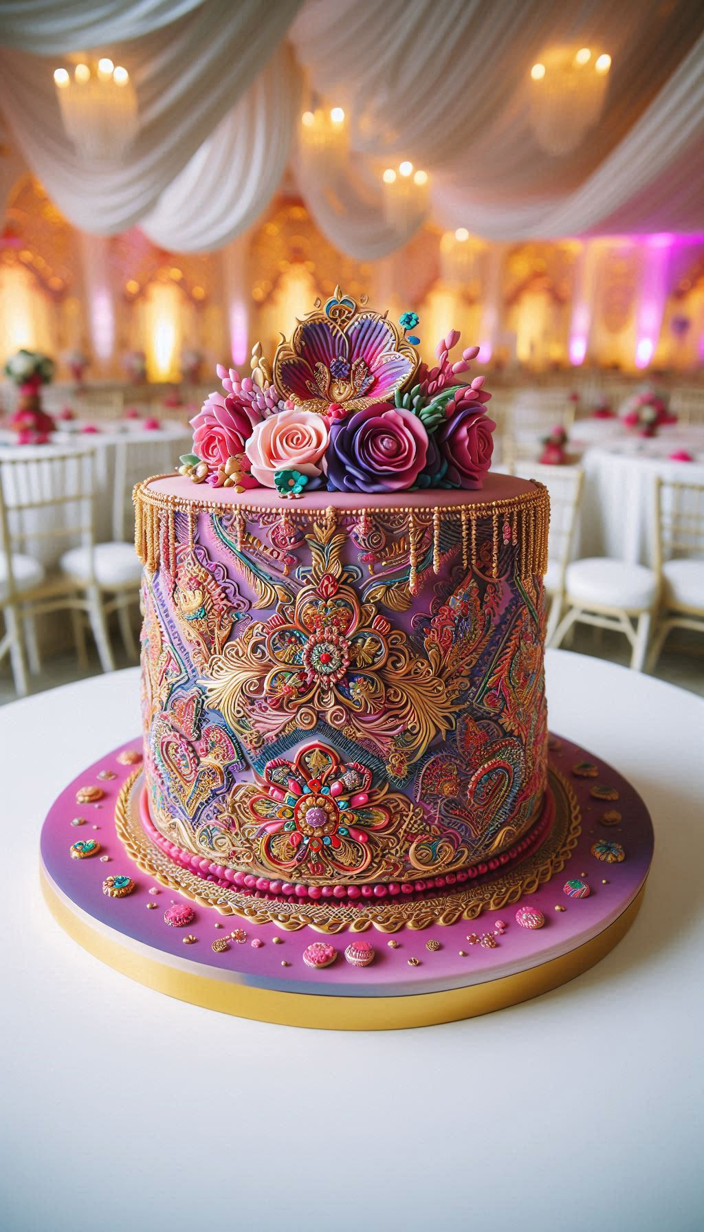 This isn't just a cake; it's the entire garden party rolled into one magnificent dessert. A Jewel Garden Celebration wedding cake combines the fresh beauty of a blooming garden with the sparkle of a royal treasury. It's the ultimate wedding cake for a joyful and festive affair.