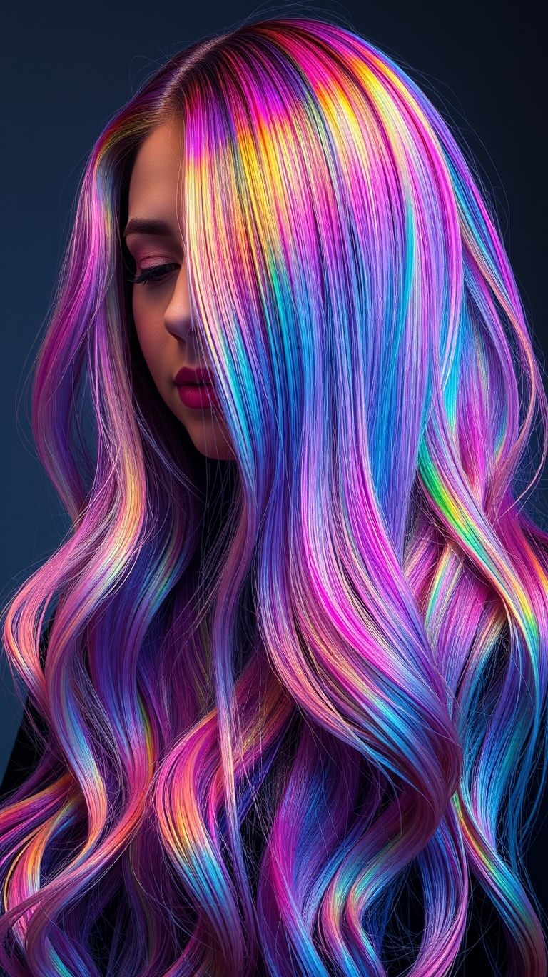 This hair is ready for a party, even if you're just going to the grocery store. A neon rainbow melt is one of the most festive Hair Color Ideas for anyone who believes life should always be a celebration.