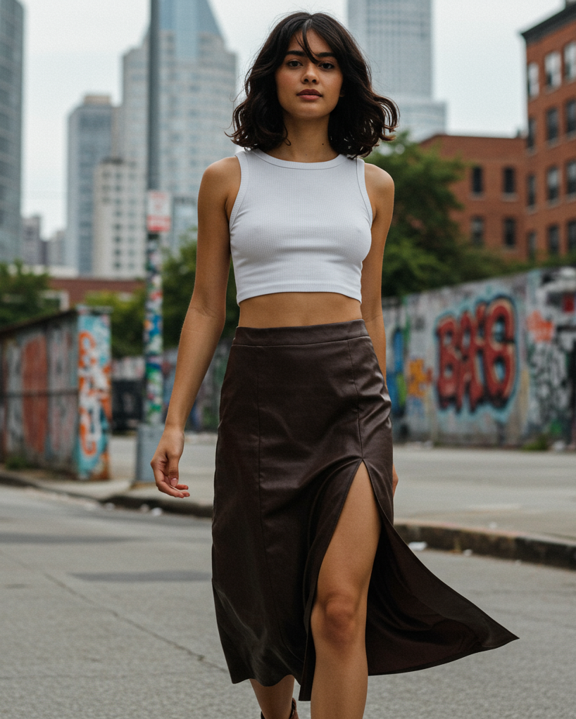 Outfit ideas that scream “I’ve got my life together”? This one’s got the crisp top, the cinched waist, and the confidence to match.