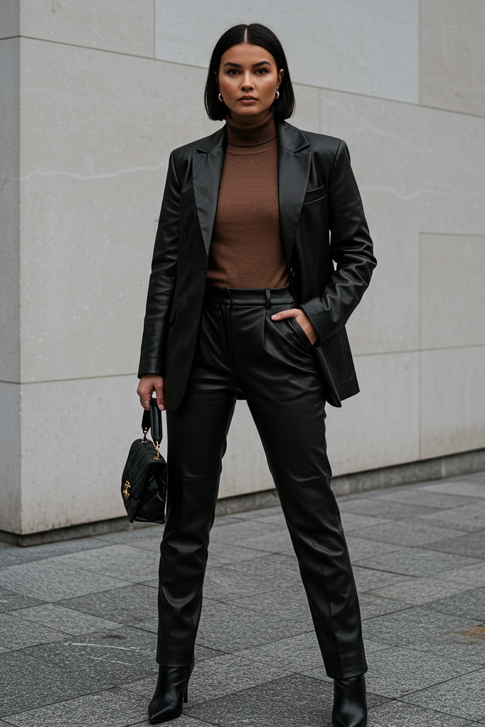 When your Fall Outfits come with attitude and shine, you know you’ve nailed the look. This blazer-trouser duo is all about commanding attention.