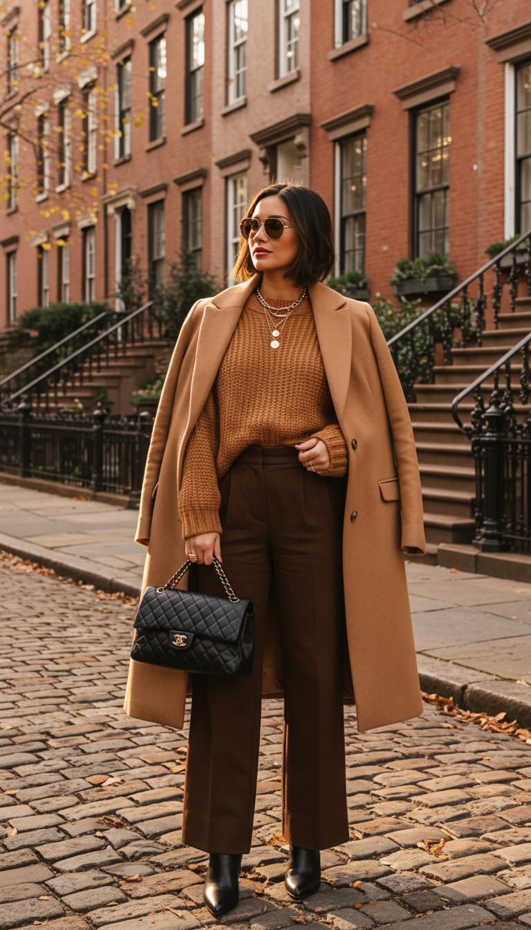Fall Outfits should feel like a hug and look like a headline. This one does both, with a coat that floats and trousers that lead.