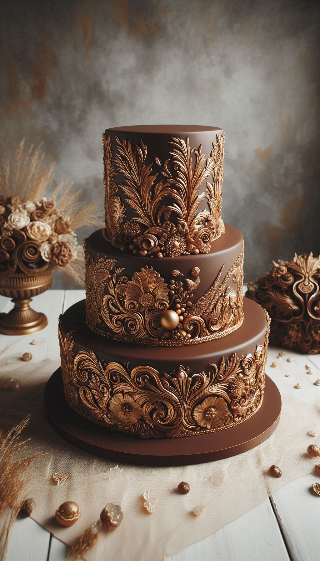 Finally, a wedding cake for the ride-or-die chocolate lovers who refuse to compromise on elegance. This majestic chocolate design proves you can have your favourite flavour in a truly sophisticated wedding cake. It's a delicious dream come true.