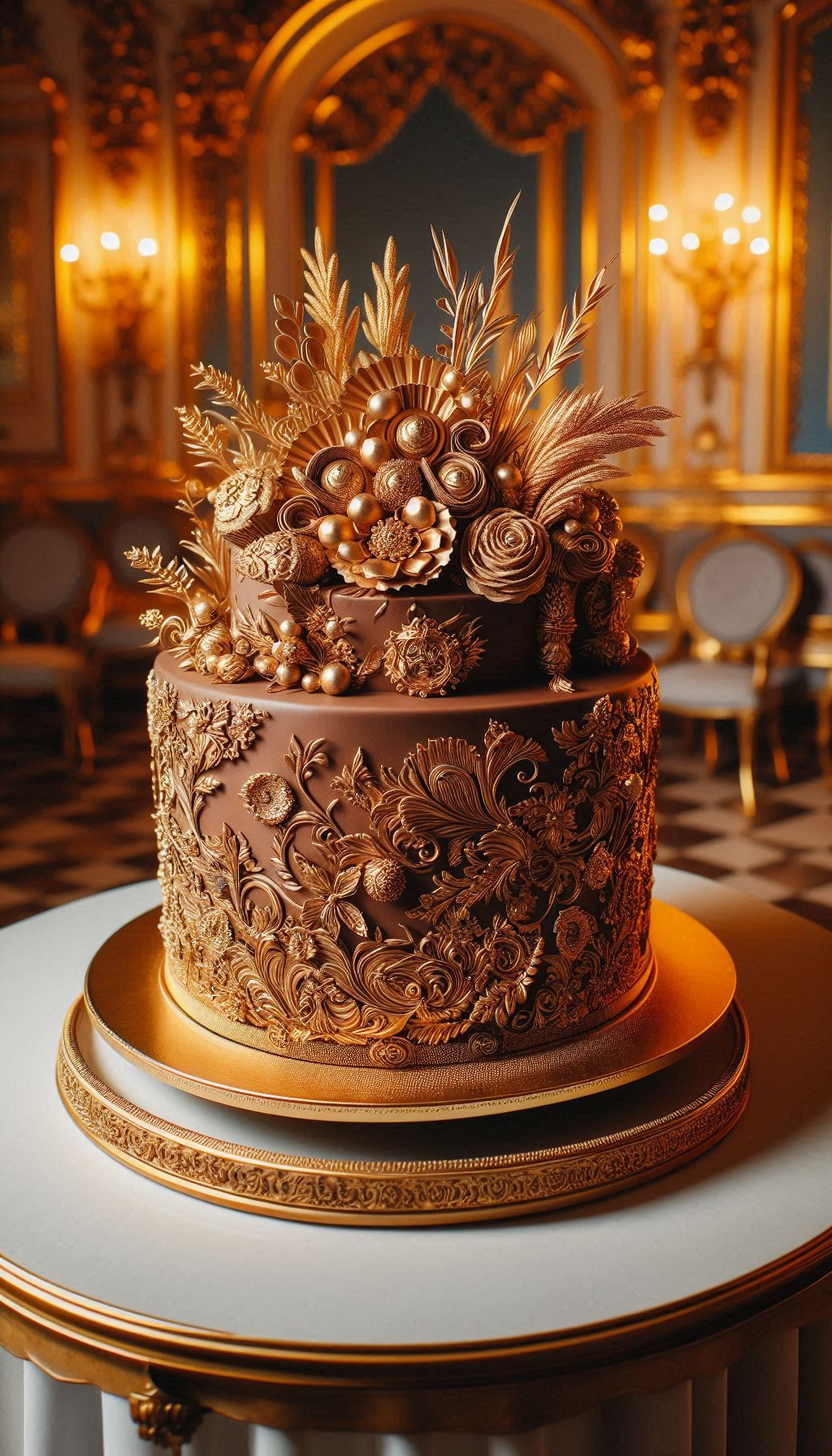 For the couple who is respectfully breaking up with the traditional white wedding cake. This Royale Chocolate design is proof that you can skip the tradition and still have the most elegant and impressive wedding cake in the room.