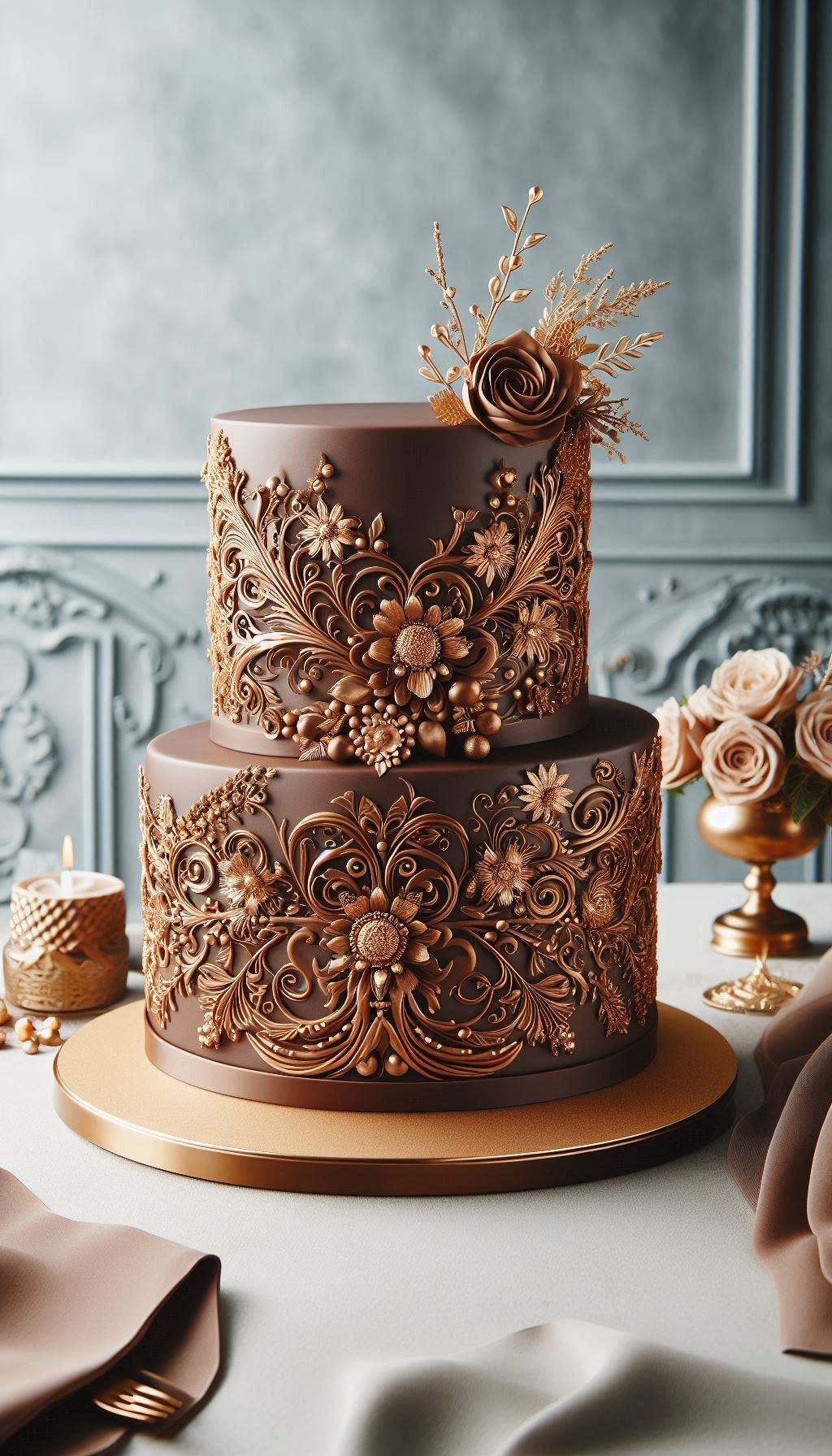 Your love story is epic, so your dessert should be too. This majestic chocolate wedding cake is fit for modern royalty, offering a truly grand and opulent experience. A wedding cake that truly lives up to its "royale" name.