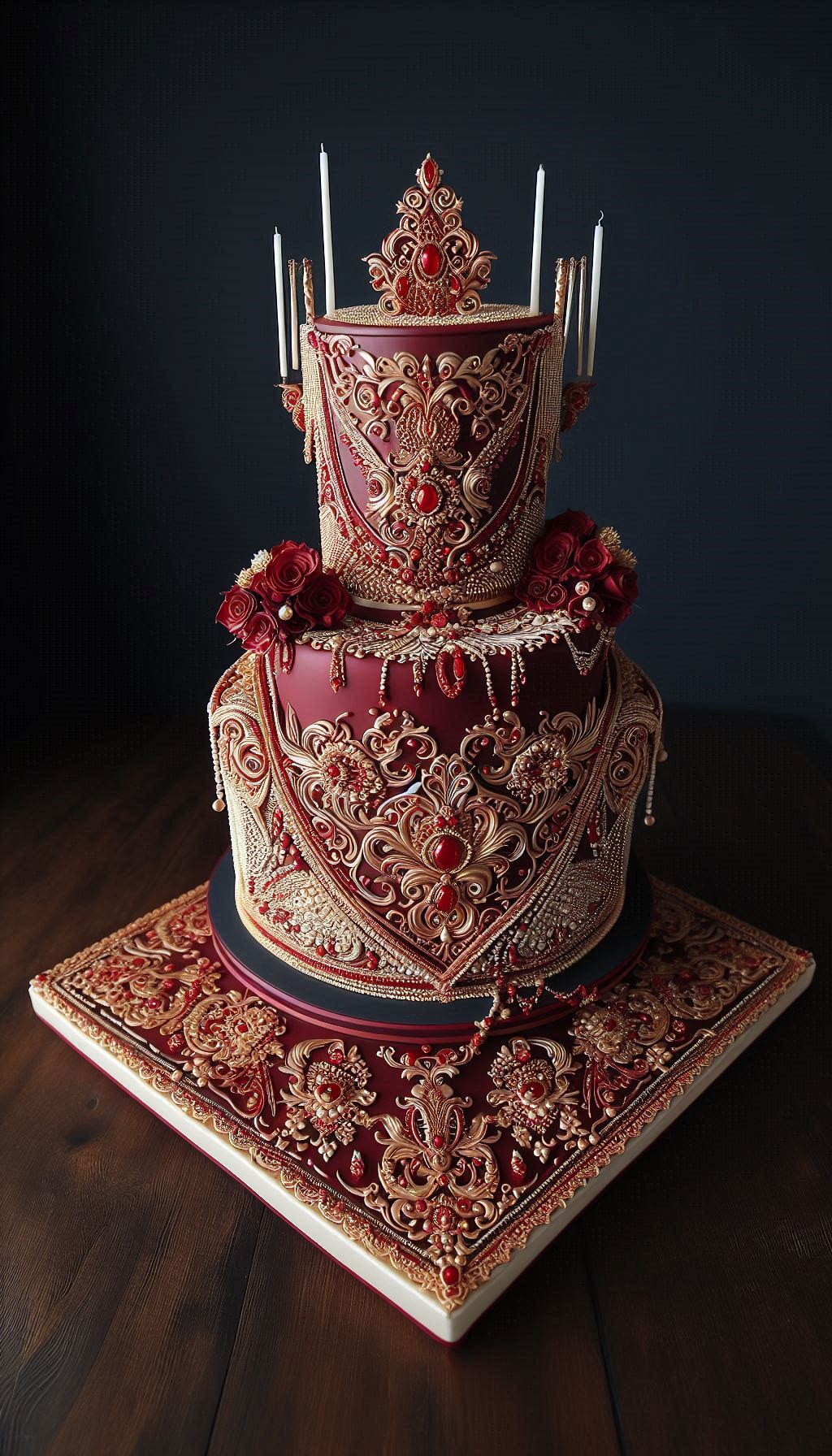 Who says a wedding cake has to be white to be classically bridal? This Scarlet Bloom Fantasy design proves that a bold splash of colour can be the most romantic choice of all. It’s a confident and modern take on the traditional floral wedding cake.