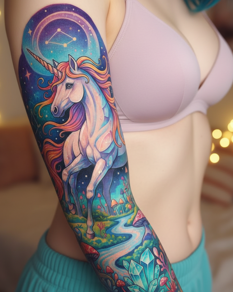 These tattoos don’t just decorate—they declare. Unicorns are Magical Tattoos for women who lead with light and never settle for less.