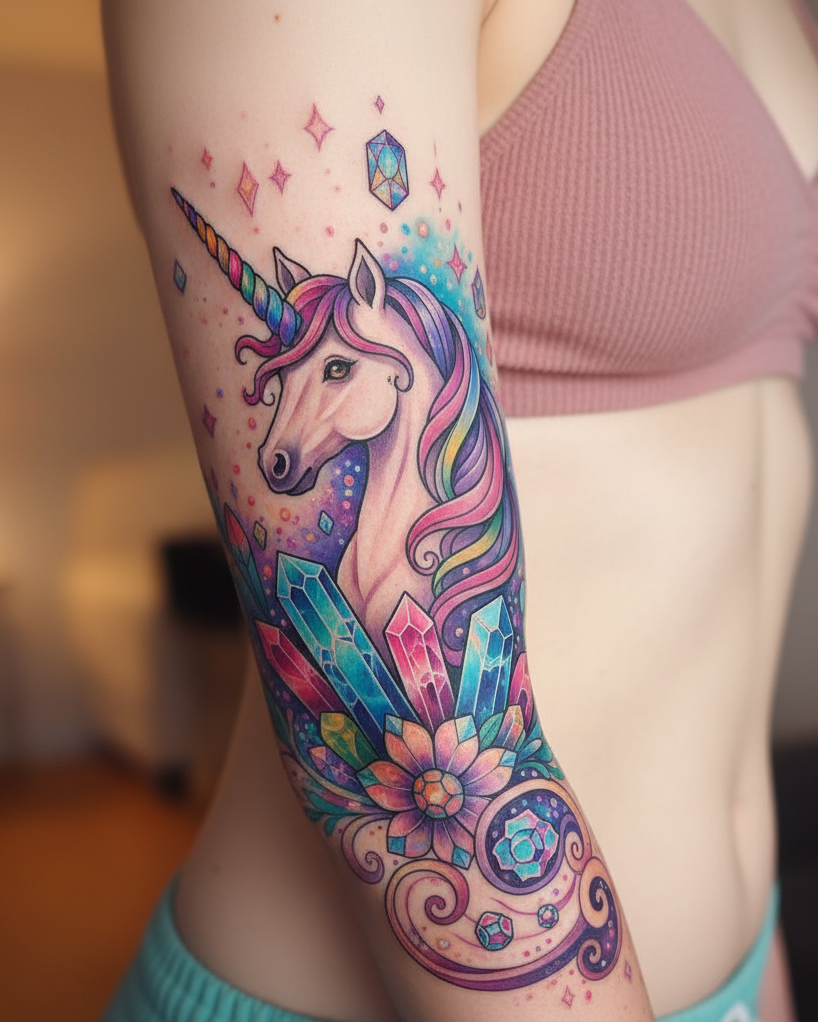 These designs are for the ones who sparkle in silence. Unicorn tattoos are Magical Tattoos for women who let their ink do the talking.