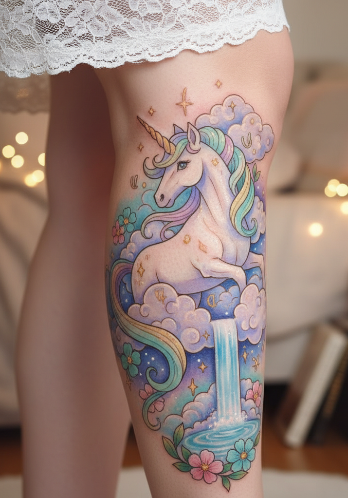 Unicorn tattoos are soft, strong, and spellbinding. They’re Magical Tattoos for women who embrace their uniqueness with pride.