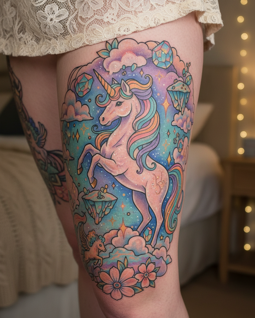 These designs are pure enchantment. Unicorn tattoos are Magical Tattoos for women who know that being rare is a superpower.