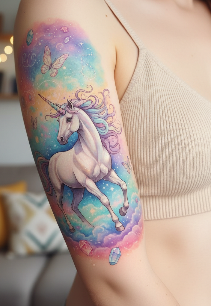 Unicorn tattoos are the ink equivalent of a sparkle filter. They’re Magical Tattoos for women who bring light wherever they go.