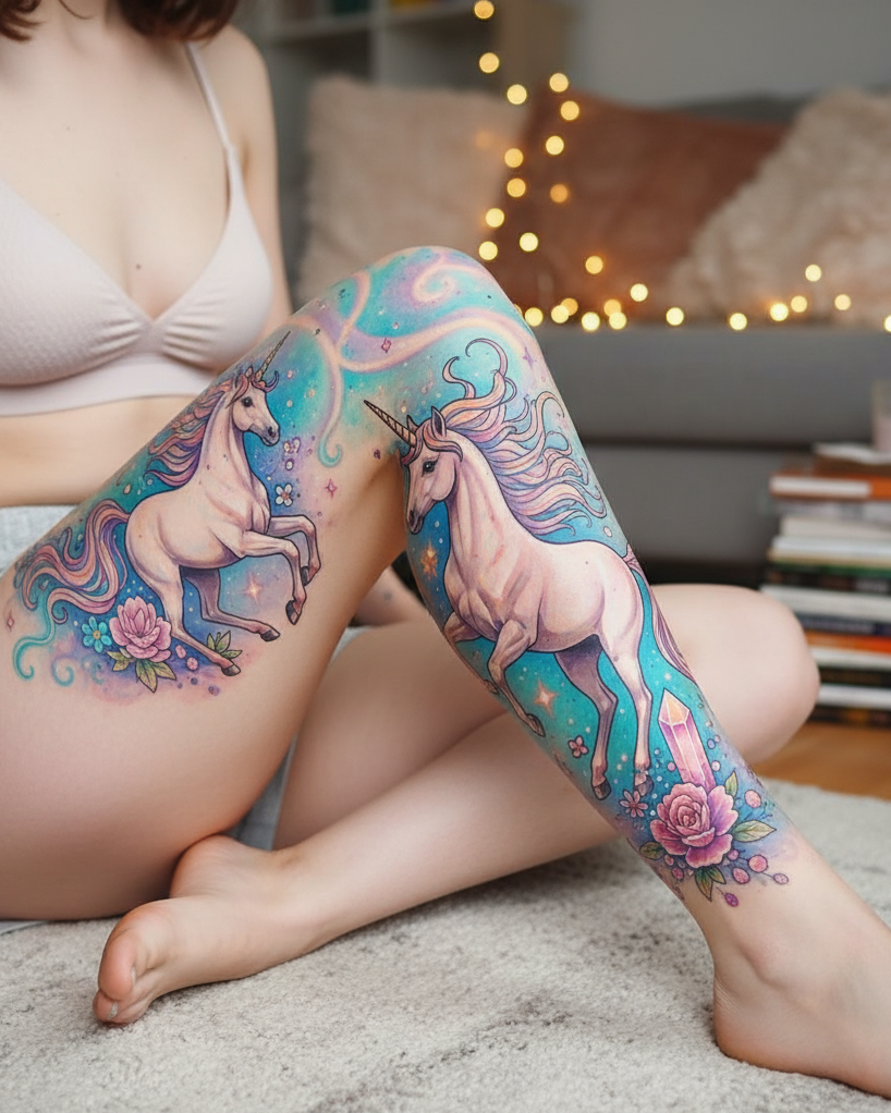 Unicorn tattoos are the glittery rebellion you didn’t know you needed. They’re Magical Tattoos for women who refuse to be ordinary.